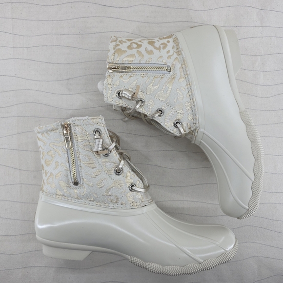 Sperry Womens Top-Sider Saltwater Ivory Leopard Duck Boots STS88315 Sz 8 NEW - Picture 8 of 12